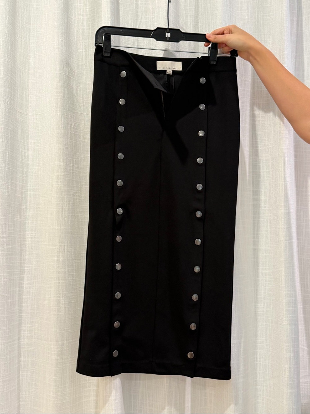 Fleur du Mal Black Pencil Skirt with Front Button Detail